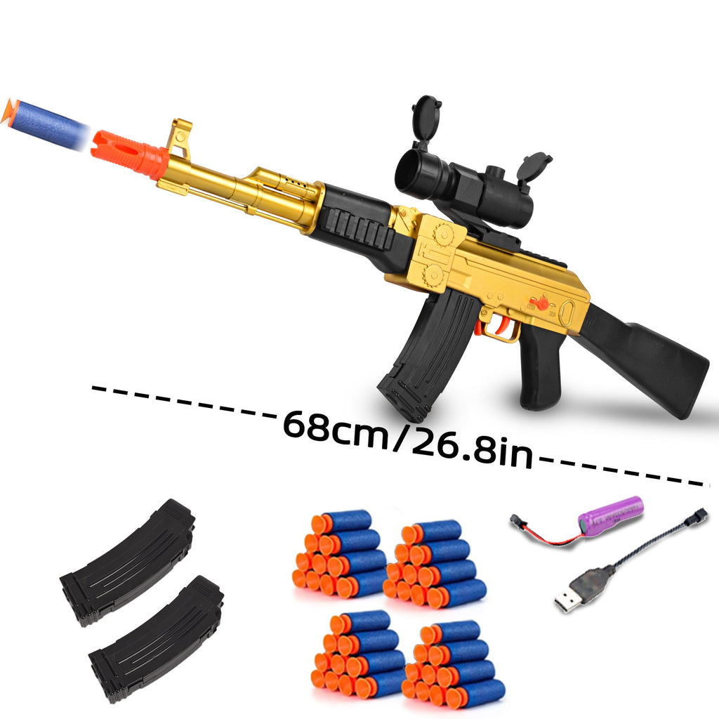 [Foam F2]AK47 Full Auto Foam Blaster Gun, with Scope 40 Darts & 2 Magazines
