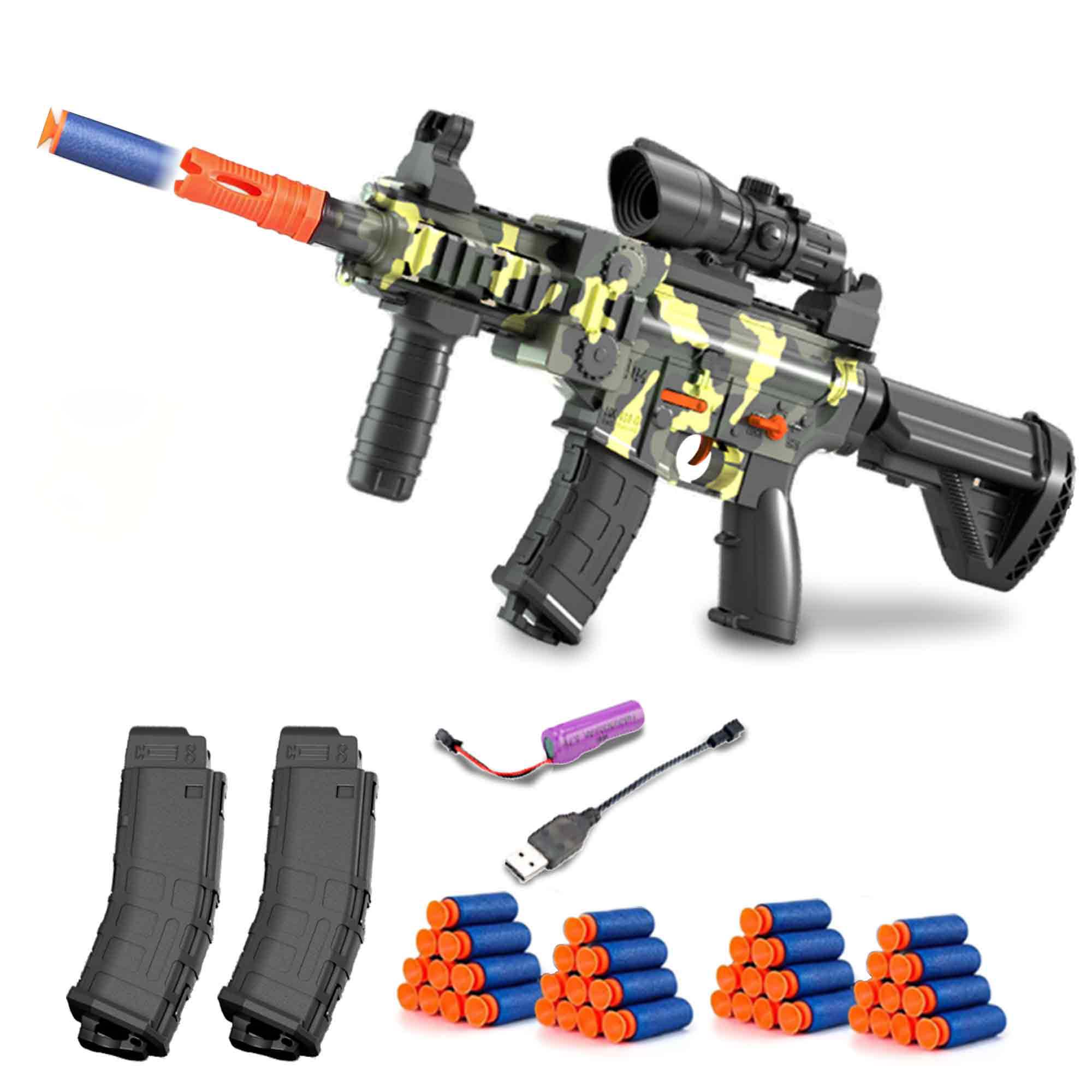 [Foam F1]M416 Full Auto Foam Blaster Gun, with Scope 40 Darts & 2 Magazines