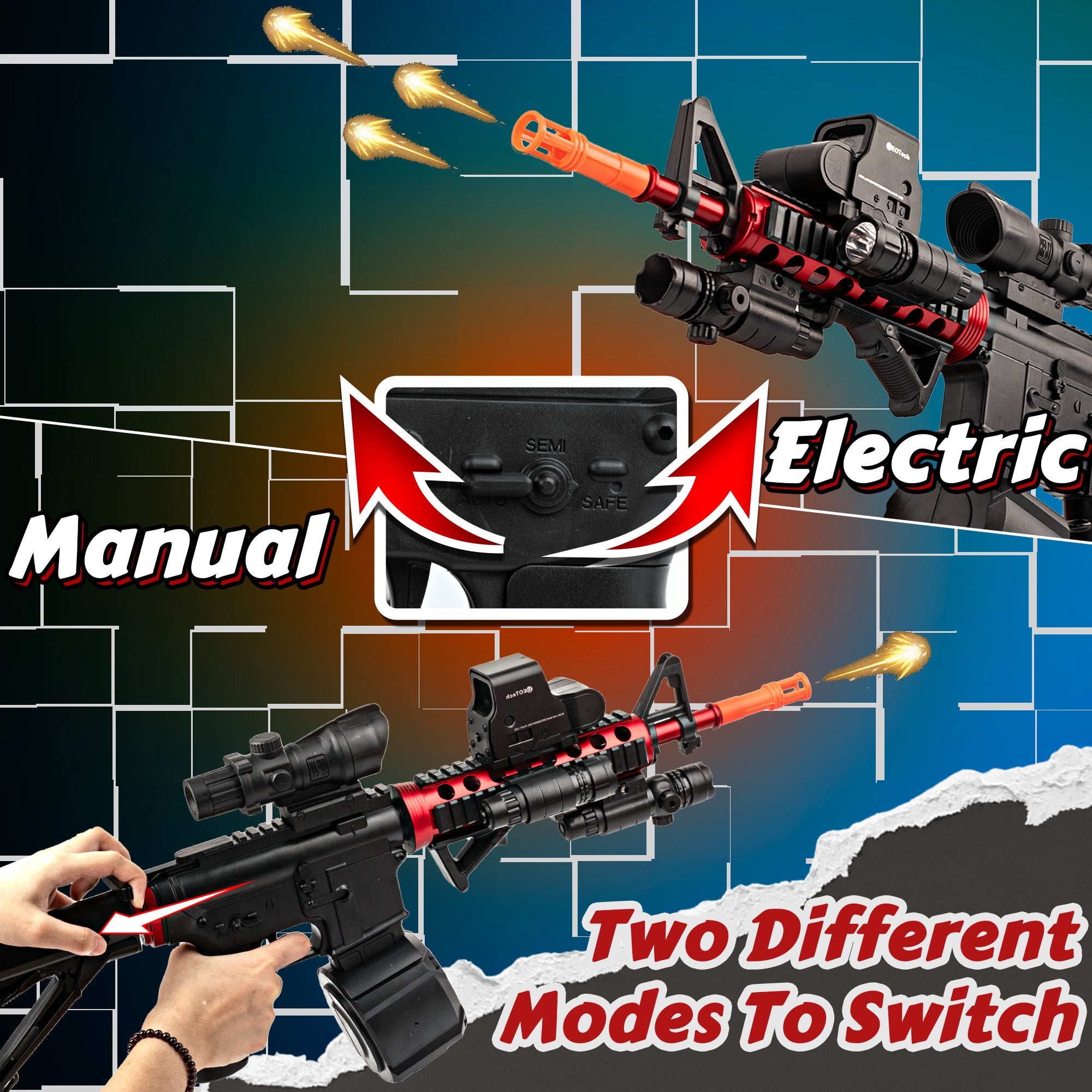 [Mate P4] Full Sets M4A1 Black & Red Full Auto & Manual Gel Blaster