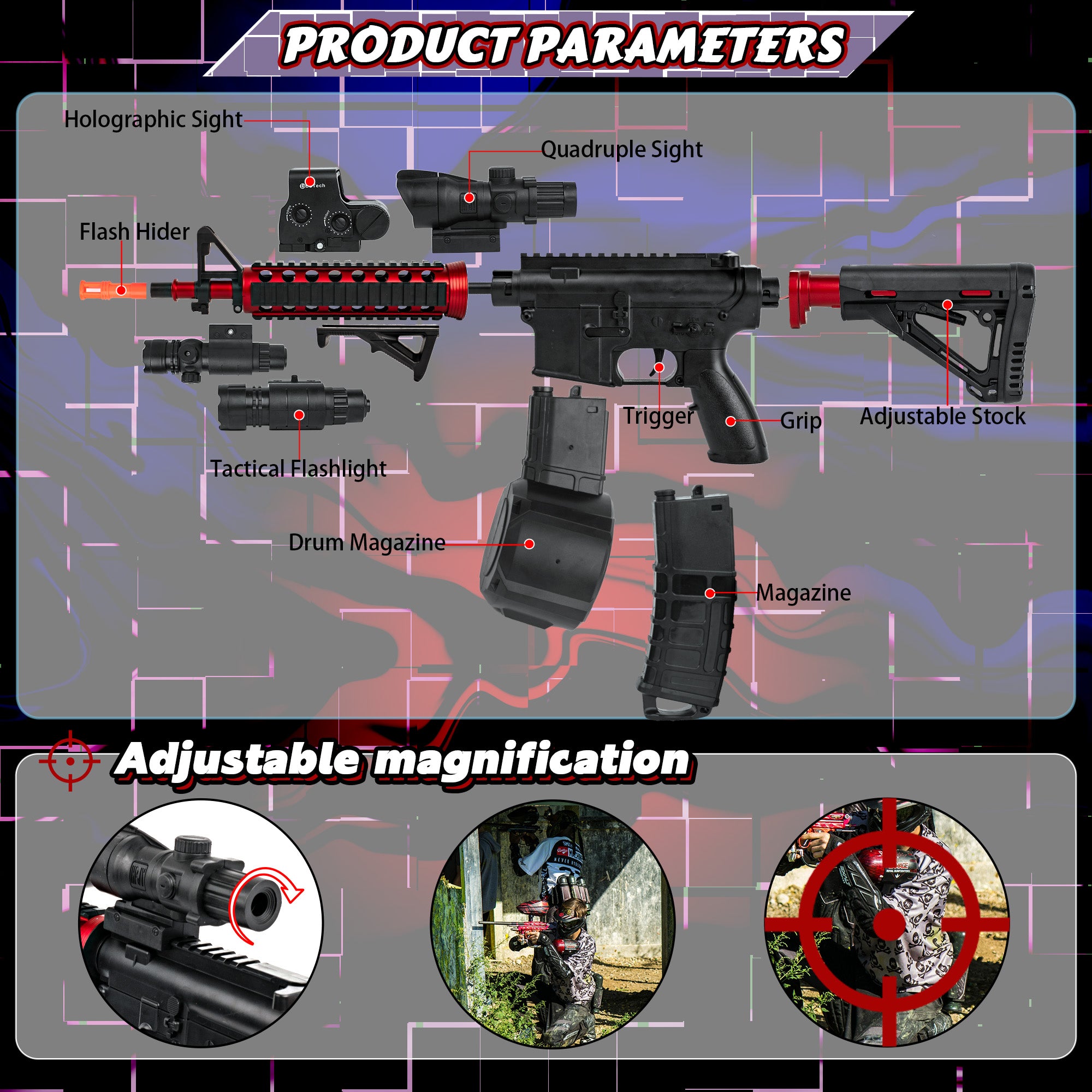 [Mate P4] Full Sets M4A1 Black & Red Full Auto & Manual Gel Blaster