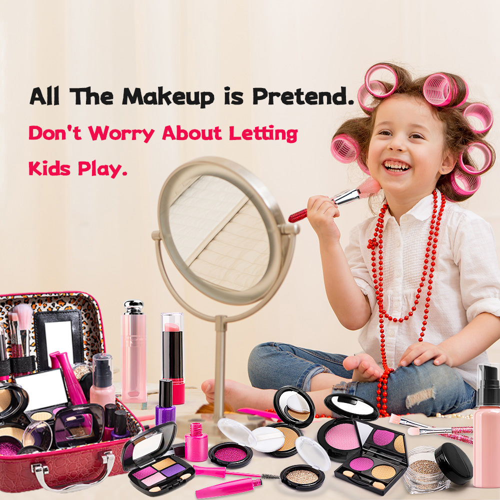 Simulated Makeup Kit for Girls, Play Makeup Set for Kids - Includes Cosmetic Bag for Birthdays and Christmas, Imaginary Makeup Fun for Toddlers and Little Girls Ages 3+